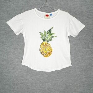 Farm Rio x Anthropologie Pineapple Top Tee T Shirt White Women's XS Petite FLAW‎